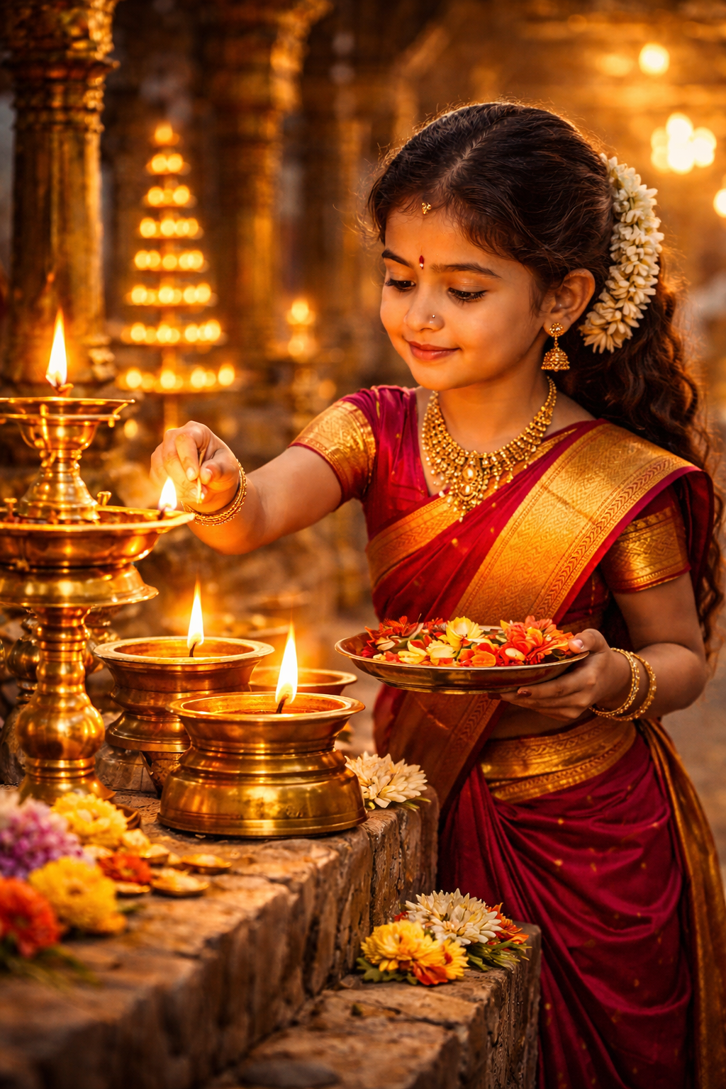 5 year old girl lighting lamp – Tamil Nadu