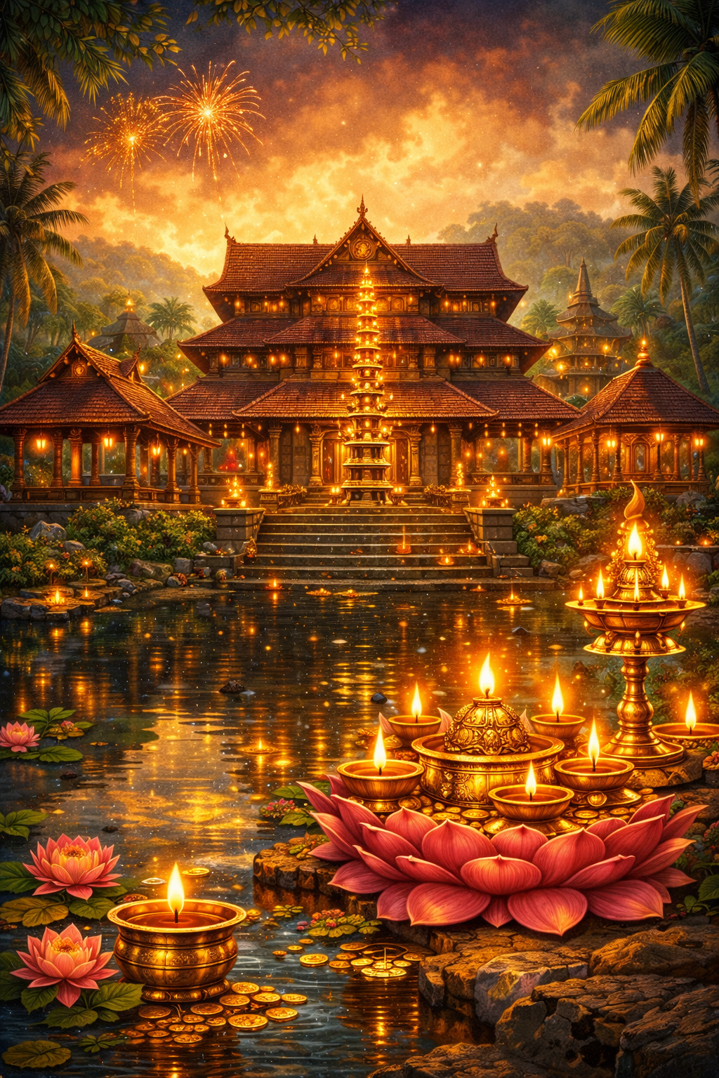 Kerala temple devotional lamp setup