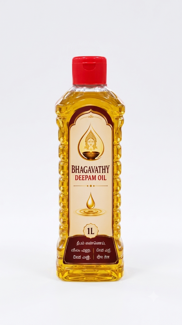 Bhagavathy Deepam Oil 1 Litre front view premium lamp oil bottle for pooja temple and spiritual use