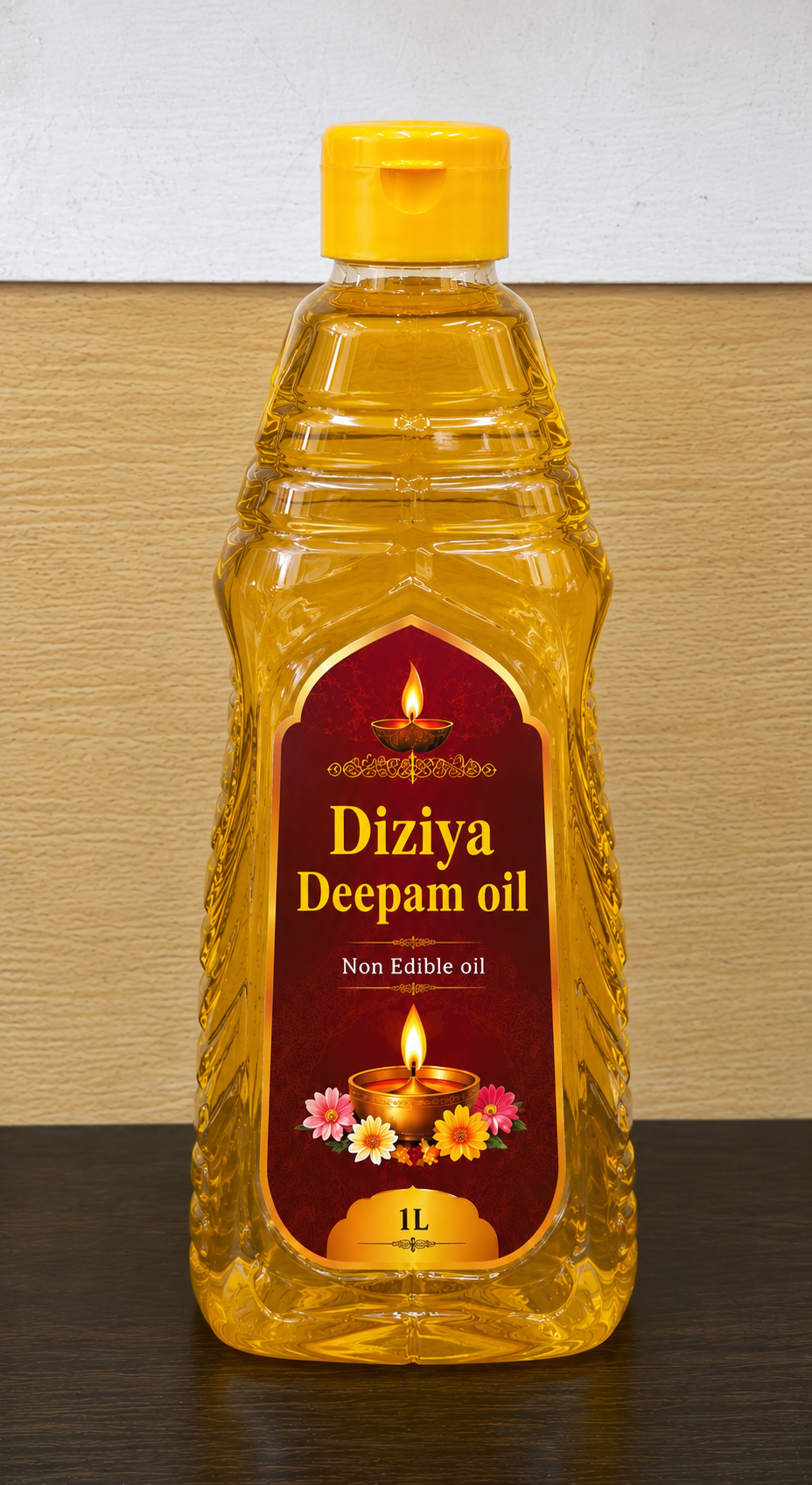 Dizhiya Deepam Oil 1 Litre front view premium lamp oil bottle for pooja temple and religious use