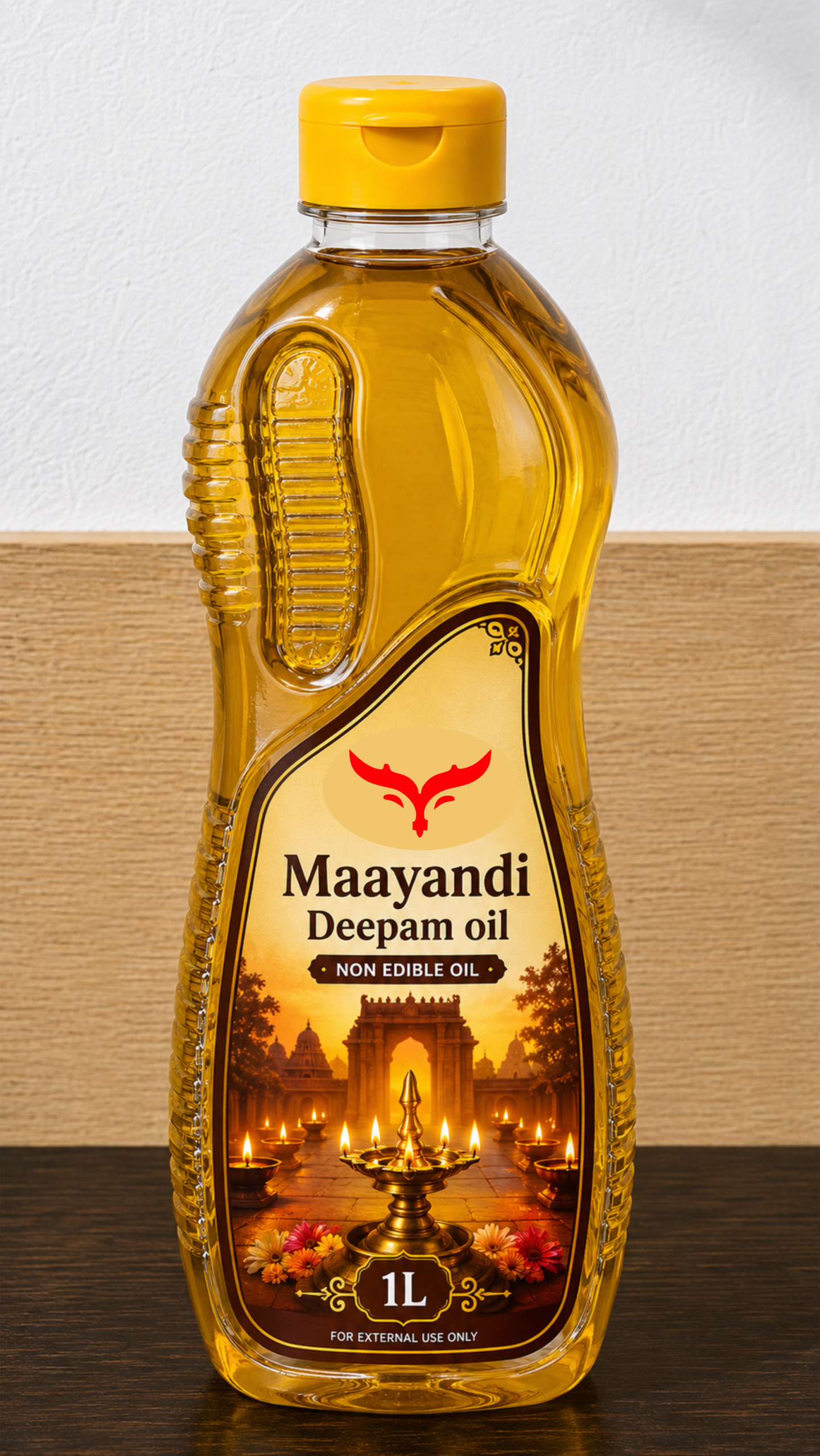 Maayandi Deepam Oil 1 Litre front view premium lamp oil bottle for pooja temple and religious use