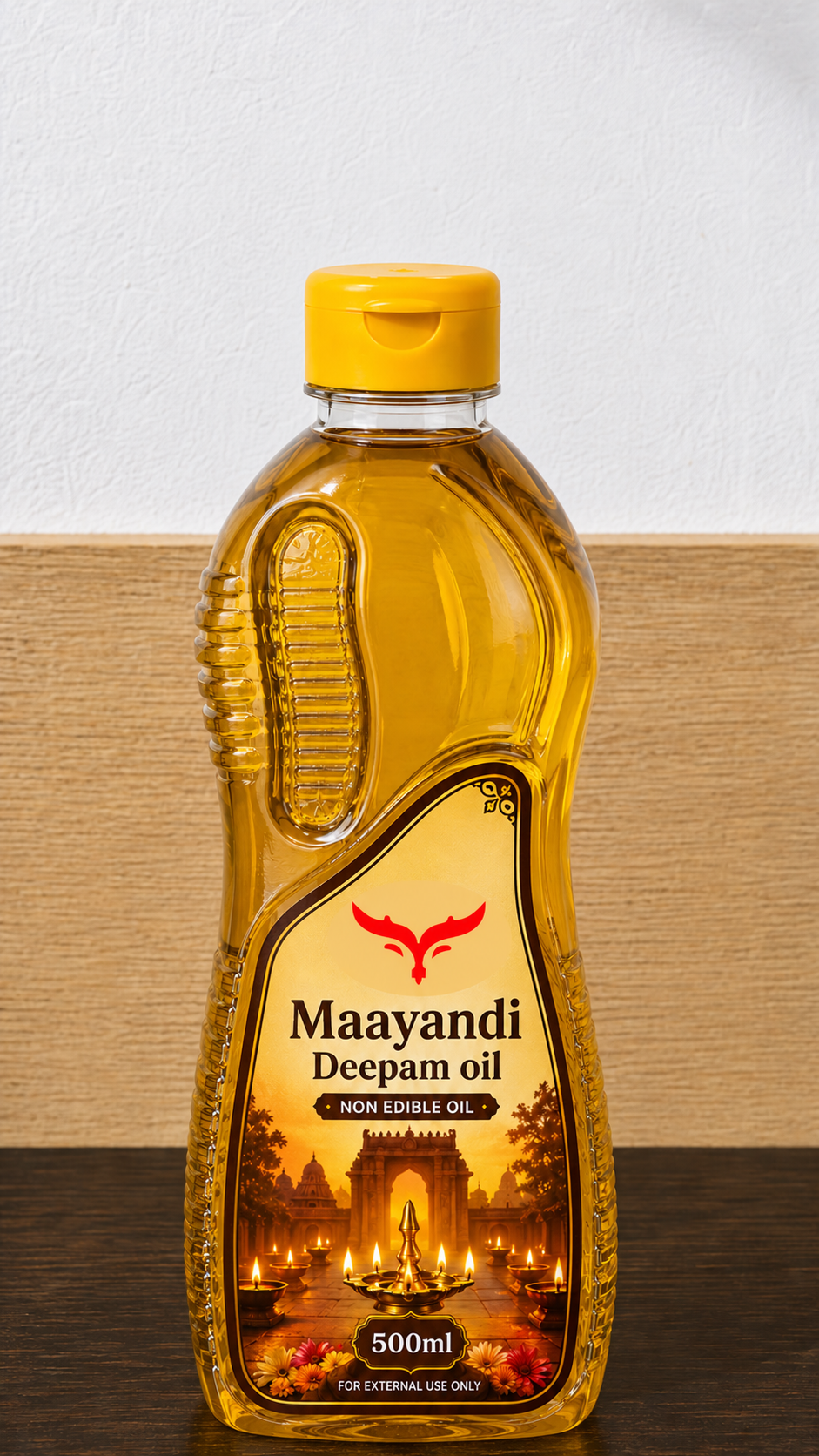 Maayandi Deepam Oil 500ml front view premium lamp oil bottle for pooja temple and religious use