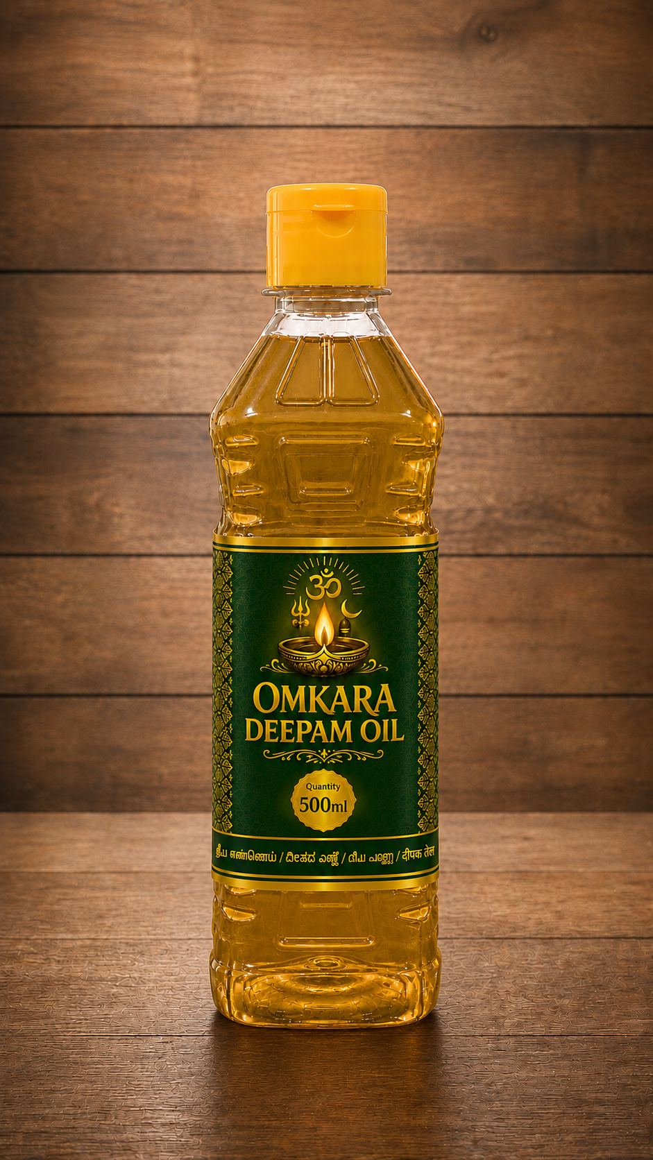 Omkara Deepam Oil 500ml front view premium lamp oil bottle for pooja temple and spiritual use